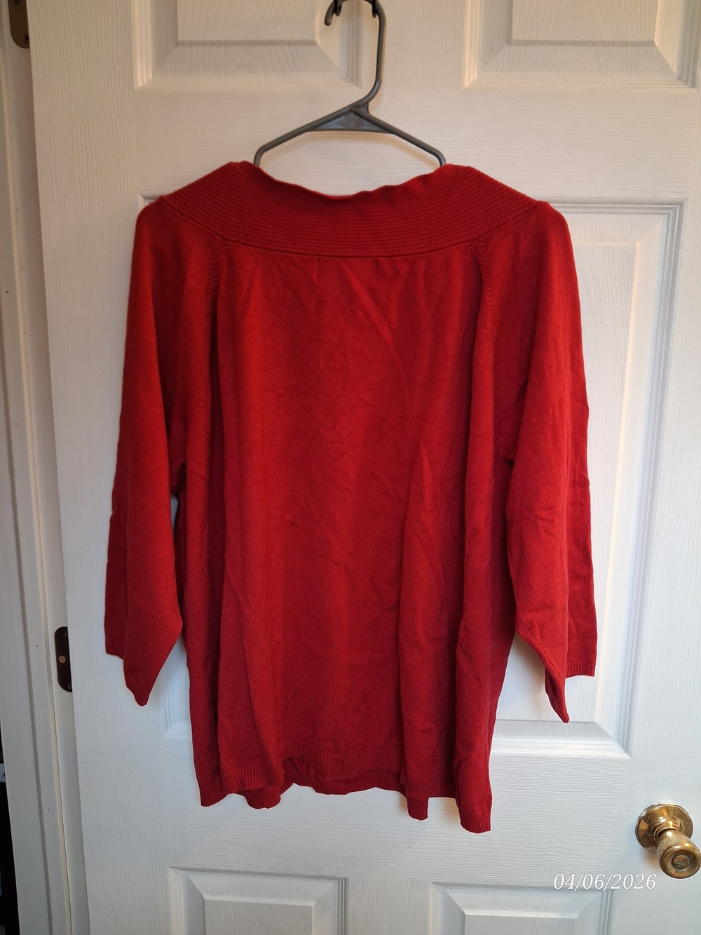 Requirements Red Off-the-Shoulder Boatneck Sweater - Picture 2 of 3